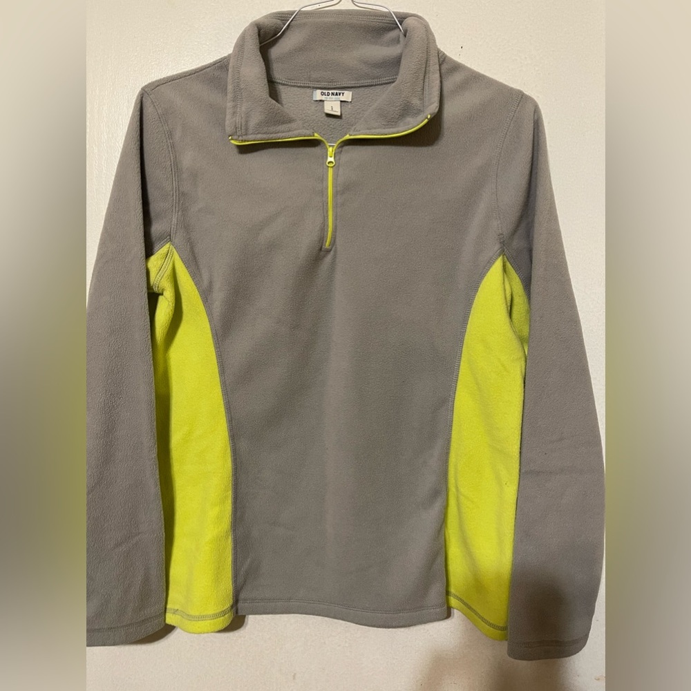 OLD NAVY Woman’s gray neon green pullover fleece 1/4 zip sweatshirt Sz L